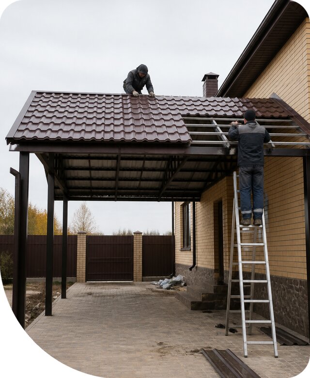 Изготовление навеса из металлочерепицы в Карабулаке под ключ